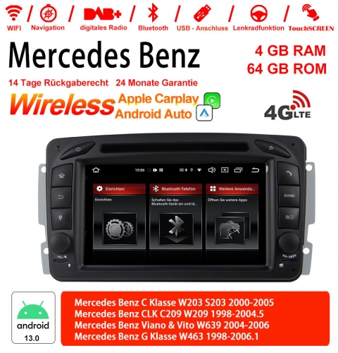 7 "Android 13.0 4G LTE Car Radio / Multimedia 4GB RAM 64GB ROM For Benz C Class W203 W209 G Class W463 A Class W168 Vito Built-in Carplay / Android Au
