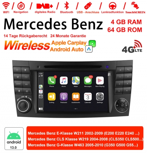 7 Inch Android 13.0 4G LTE Car Radio / Multimedia 4GB RAM 64GB ROM For Mercedes Benz E Class W211, CLS Class W219, G Class W463