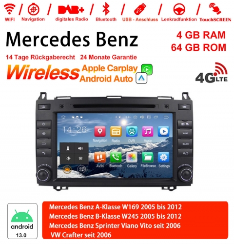 8 Zoll Android 13.0 4G LTE Autoradio/Multimedia 4GB RAM 64GB ROM Für Mercedes BENZ A Klasse W169, B Klasse W245, Sprinter Viano Vito und VW Crafter