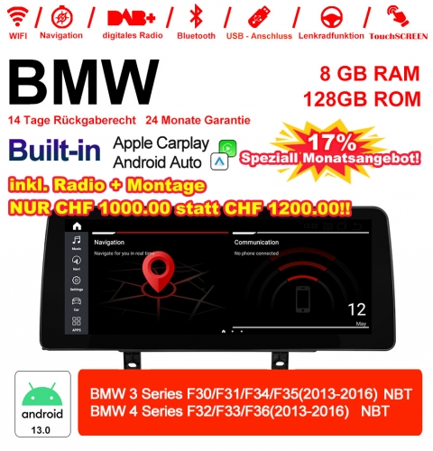12.3 Inch Qualcomm Snapdragon 665 8 Core Android 13.0 4G LTE Car Radio / Multimedia 6GB RAM 128GB ROM  USB Carplay For BMW 3 Series/4 Series NBT With