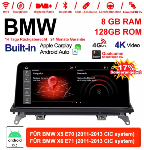 10.25 inch Qualcomm Snapdragon 665 8 Core Android 13.0 4G LTE Car Radio / Multimedia USB WiFi Carplay For BMW X5/X6  E70/71 (2011-2013) CIC