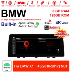 12.3 pouces Qualcomm Snapdragon 665 8 Core Android 13.0 4G LTE Autoradio / Multimédia USB Carplay Pour BMW X1  F48 (2016-2017) NBT avec WIFI