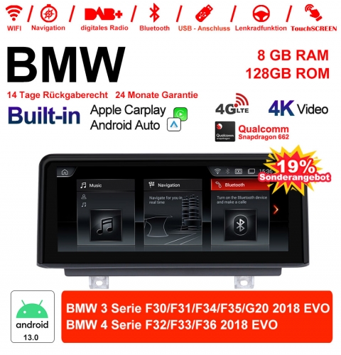 10.25" Qualcomm Snapdragon 665 Android 13.0 4G LTE Autoradio / Multimédia USB WiFi Navi Carplay Pour BMW 3/4 Series (2018)  EVO