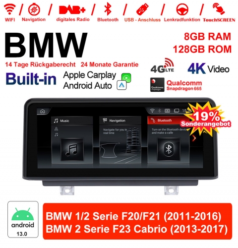 10.25" Qualcomm Snapdragon 665 8 Core Android 13.0 4G LTE Autoradio/Multimédia USB WiFi Carplay Pour BMW 1 Serie/2 Serie NBT