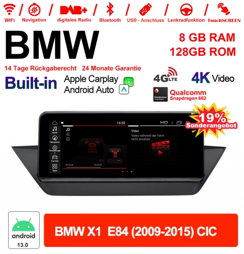 10.25 Zoll Qualcomm Snapdragon 665 8 Core Android 13.0 4G LTE Autoradio / Multimedia USB WiFi Navi Carplay Für BMW X1 E84 (2009-2015) CIC
