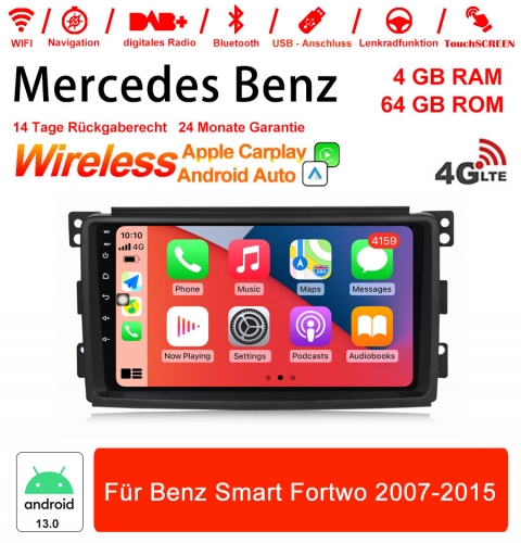 9 pouces Android 13.0 4G LTE Autoradio / Multimédia 4Go RAM 64Go ROM pour Mercedes Benz Smart Fortwo 2007-2015 Intégré CarPlay /Android Auto