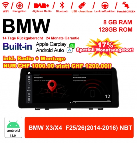 12.3 Inch Qualcomm Snapdragon 665 8 Core Android 13.0 4G LTE Car Radio / Multimedia USB Carplay For BMW X3/X4 F25/26 (2014-2016) NBT