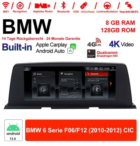 10.25" Qualcomm Snapdragon 665 Android 13.0 4G LTE Autoradio / Multimédia USB WiFi Navi Carplay Pour BMW 6 Series F06/ F12 2010-2012 CIC