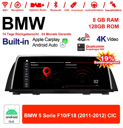10.25 inch Qualcomm Snapdragon 665 8 Core Android 13.0 4G LTE Car Radio / Multimedia USB WiFi Carplay For BMW 5 Series F10/ F18 (2011-2012) CIC