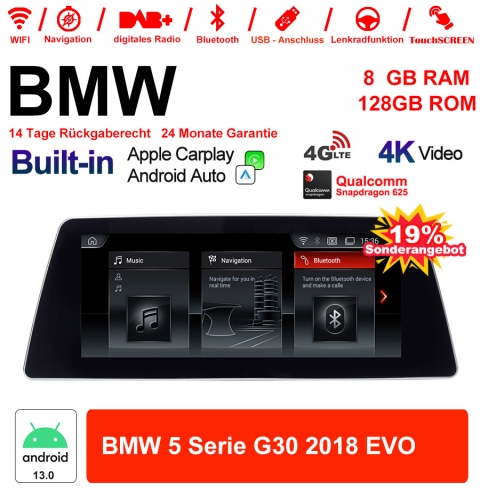 10.25 Zoll Qualcomm Snapdragon 665 8 Core Android 13.0 4G LTE Autoradio / Multimedia USB WiFi Navi Carplay Für BMW 5 Series G30 (2018) EVO