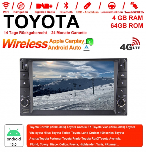 7 pouces Android 13.0 autoradio / multimédia 4GB RAM 64GB ROM pour Toyota Corolla Vios Terios Land Cruiser Avanza RunX Carplay / Android Auto intégré