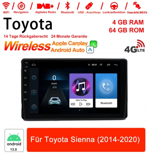 9 Zoll Android 13.0 Autoradio / Multimedia 4GB RAM 64GB ROM Für Toyota Sienna (2014-2020) MIT Navi Bluetooth WIFI Eingebautes Carplay Android Auto