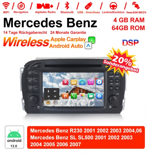 7 Zoll Android 13.0 Autoradio / Multimedia 4GB RAM 64GB ROM Für Mercedes Benz SL R230 SL500 2001-2007 Mit WiFi NAVI Bluetooth USB
