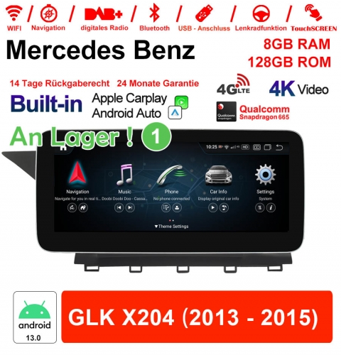 Qualcomm Snapdragon 665 8 Core Android 13 4G LTE Autoradio / Multimédia 8Go RAM 128Go ROM Für Benz GLK X204 2013-2015 NTG4.5 CarPlay intégré