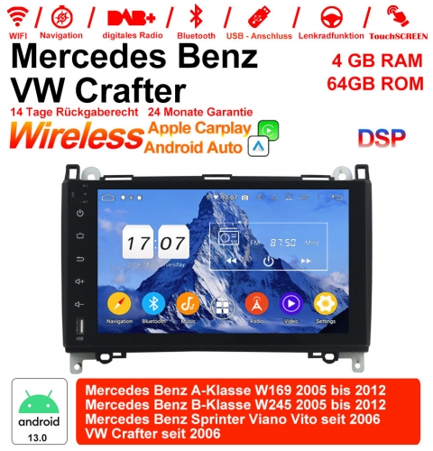 9" Android 13.0 Autoradio 4GB RAM 64GB ROM Für Mercedes BENZ A-Klasse W169, B-Klasse W245, Sprinter Viano Vito, VW Built-in Carplay/Android Auto