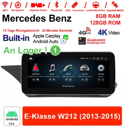 Qualcomm Snapdragon 665 8 Core Android 13 4G LTE Autoradio/Multimédia 8Go RAM 128Go ROM pour Benz Classe E W212 2013-2015 NTG4.5 CarPlay intégré
