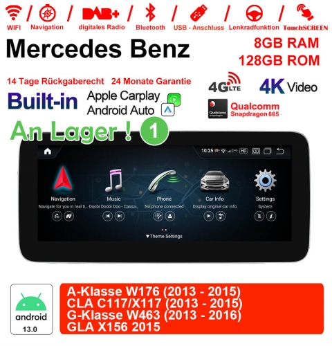 Qualcomm Snapdragon 665 8 Core Car Radio/Multimedia 8GB RAM 128GB ROM For Benz A-Klasse W176 CLA C117/X117 G-Klasse W463 X156 NTG4.5 Built-in CarPlay