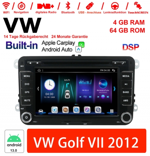 7 Inch Android 13.0 Car Radio / Multimedia 4GB RAM 64GB ROM For VW Golf VII 2012 Built-in Carplay