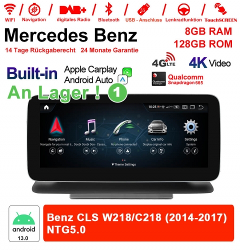 Qualcomm Snapdragon 665 8 Core Android 13 4G LTE Autoradio/Multimédia 8Go RAM 128Go ROM pour Benz CLS W218/C218 2014-2017 NTG5.0 CarPlay intégré
