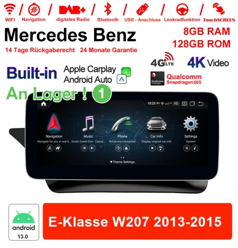 Qualcomm Snapdragon 665 8 Core Android 13 4G LTE Autoradio /Multimédia 8Go RAM 128Go ROM pour Benz Classe E W207 2013-2015 NTG4.5 CarPlay intégre
