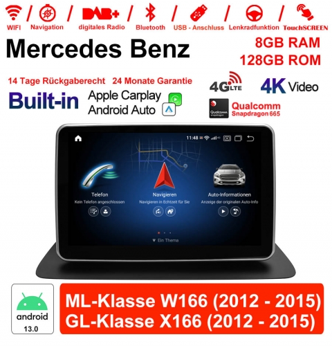 9 Zoll Snapdragon 665 8 Core Android 13 4G LTE Autoradio/Multimedia 8GB RAM 128GB ROM Für Benz ML-Klasse W166 GL-Klasse X166 NTG4.5 Built-in Carplay