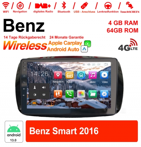 9 pouces Android 13.0 Autoradio / multimédia 4 Go de RAM 64 Go de ROM pour Benz Smart 2016 avec WiFi NAVI Bluetooth USB