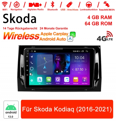 10 pouces Android 13.0 4G LTE Autoradio / Multimedia 4GB RAM 64GB ROM Pour Skoda Kodiaq 2016-2021 Carplay intégré / Android Auto
