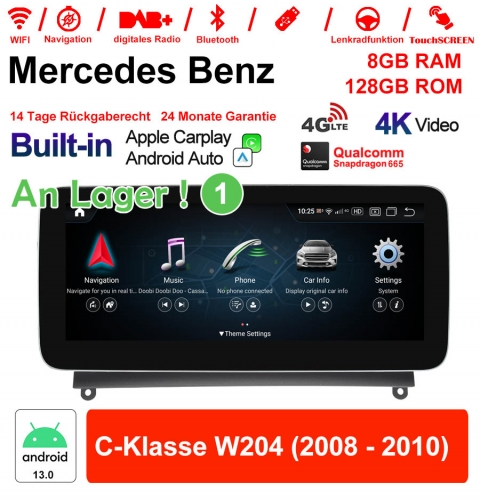 Qualcomm Snapdragon 665 8 Core Android 13 4G LTE Autoradio / Multimedia 8GB RAM 128GB ROM Für Benz C-Klasse W204 2008-2010 NTG4.0 Built-in CarPlay