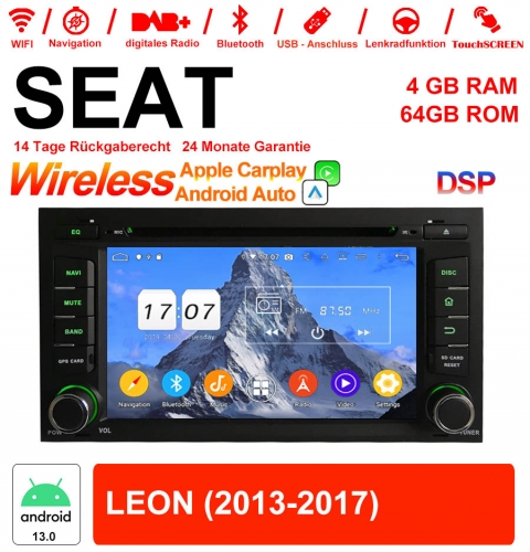 7 inch Android 13.0 car radio / multimedia 4GB RAM 64GB ROM for SEAT LEON 2013-2017 with WiFi NAVI Bluetooth USB