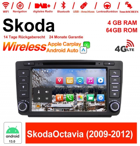 8 pouces Android 13.0 4G LTE Autoradio / multimédia 4 Go de RAM 64 Go de ROM pour Skoda Octavia (2009-2012) avec Navi, Wifi CarPlay / Android Auto
