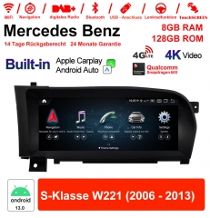 10.25 pouces Qualcomm Snapdragon 685 8 Core Android 13 4G LTE Autoradio/Multimédia 8Go RAM 128Go ROM Pour Benz Classe S W221 2006-2013 Carplay intégré