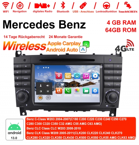 7" Android 13.0 Car Radio/Multimedia 4GB RAM 64GB ROM For C Class W203 2004-2007 Clk W209 2005 A-w168 1998 2002 Clk-c209 Built-in Carplay/Android Auto