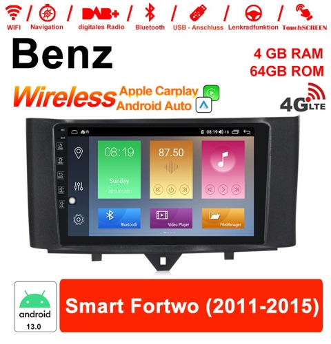 9 Zoll Android 13.0 Autoradio / Multimedia 4GB RAM 64GB ROM Für Mercedes Benz Smart Fortwo 2011 - 2015 Mit WIFI NAVI Built-in Carplay