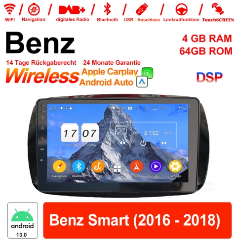 9 pouces Android 13.0 Autoradio/Multimédia 4 Go de RAM 64 Go de ROM pour Benz Smart 2016-2018 avec WiFi NAVI Bluetooth USB