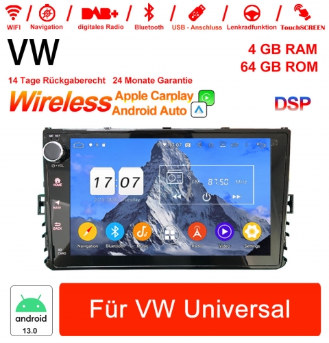 9 pouces Android 13.0 Autoradio / Multimédia 4 Go de RAM 64 Go ROM pour VW Universel 2018 Intégré Carplay / Android Auto