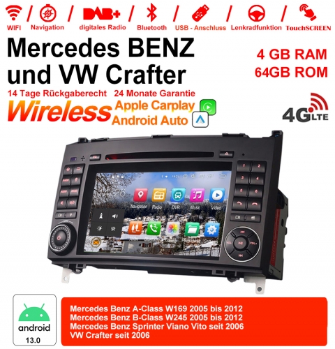 7" Android 13.0 Autoradio 4Go de RAM 64Go de RAM pour Mercedes BENZ W169, W245, Sprinter Viano Vito et VW Crafte Carplay/Android Auto intégré