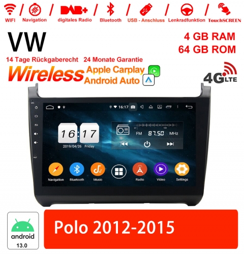 10.1 pouces Android 13.0 Autoradio/ Multimédia 4 Go de RAM 64 Go ROM Pour VW POLO (2012-2015) Carplay intégré / Android Auto