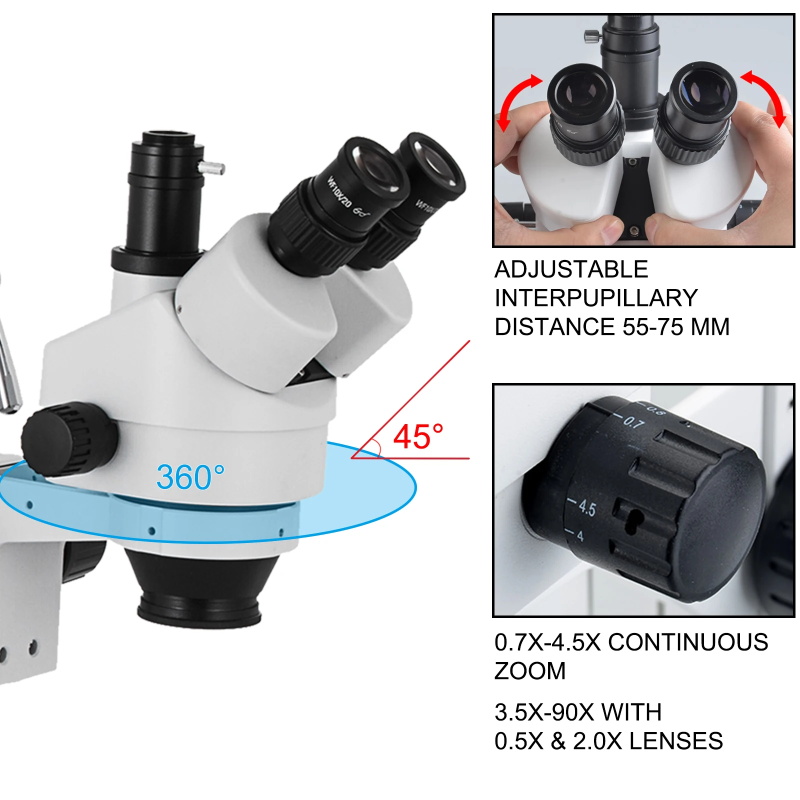 Microscope stéréo à zoom trinoculaire simul-focal