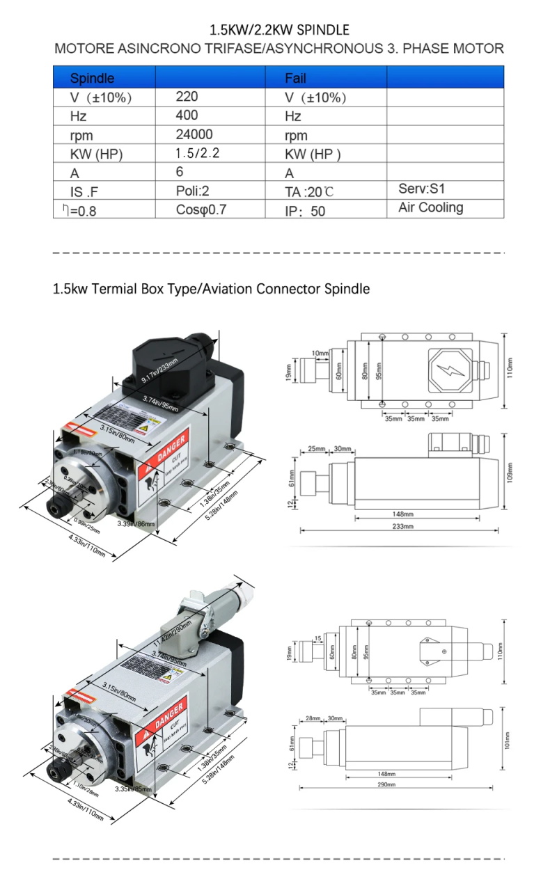 air cooled spindle motor