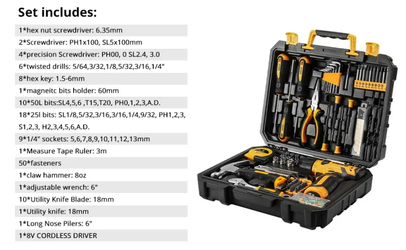 126pcs Elektrowerkzeug-Kombi-Kits