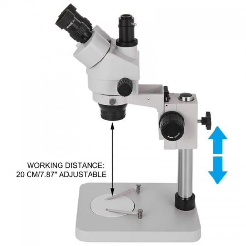 Microscope trinoculaire stéréo à zoom simul-focal réglable à bras unique 3,5x-90x Alliage Al-Zn Microscope stéréo trinoculaire rotatif à 360 degrés