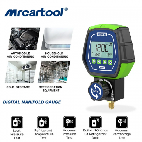 Mr cartool l202 digital manifold gauge kits r134a hvac vacuum pressure tester for air conditioning refrigerant leak testo