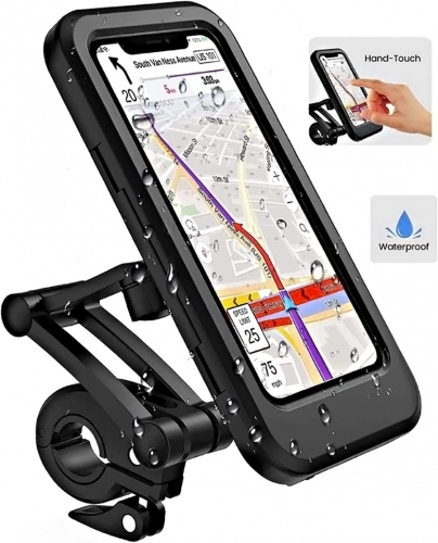 Waterproof motorcycle bike phone holder 360° rotating height adjustable with touch screen handlebar phone clip
