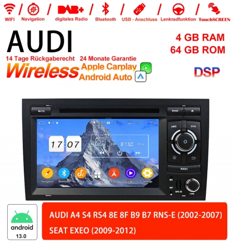 7 Inch Android 13.0 Car Radio / Multimedia 4GB RAM 64GB ROM For AUDI A4 SEAT EXEO S4 RS4 8E 8F B9 B7 RNS-E