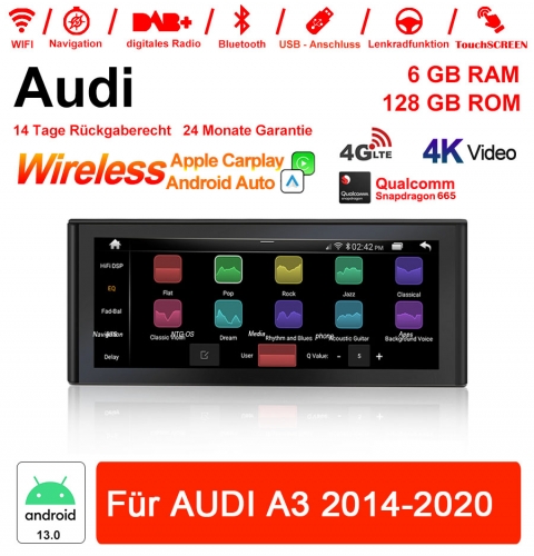 10 pouces Qualcomm Snapdragon 665 8 Core Android 13.0  Autoradio/ Multimédia 6Go de RAM 128Go de ROM pour AUDI A3 2014-2020 CarPlay intégré