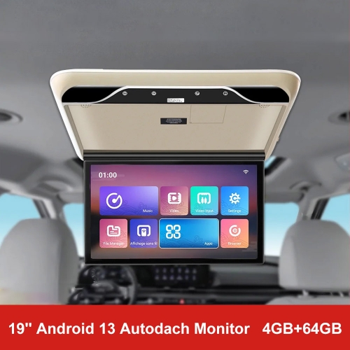 19" IPS-Dachmonitor mit Android 13, 4+64GB, MTK972 Quad Core, 16-Farben-Umgebungslicht. Unterstützt Dolby-Decodierung, Bluetooth, HDMI