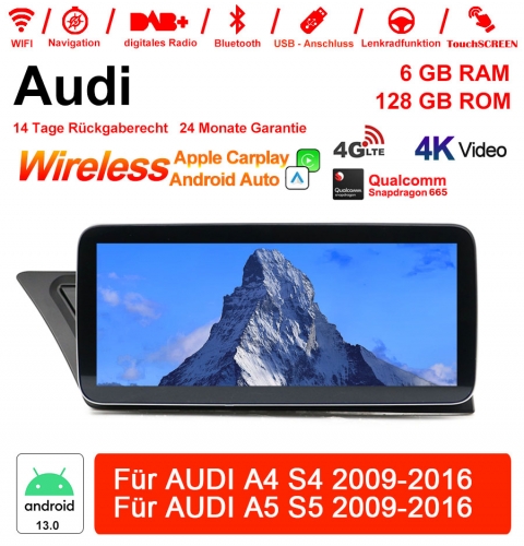 Qualcomm Snapdragon 665 8 Core Android 13.0  4G LTE Car Radio / Multimedia 6GB RAM 128GB ROM For AUDI A4 S4 A5 S5 2009-2016