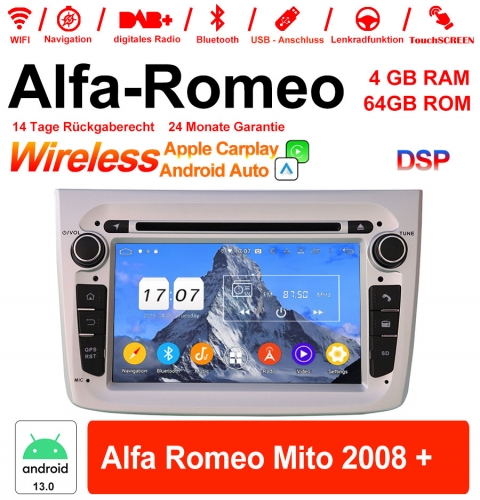 7 inch Android 13.0 car radio / multimedia 4GB RAM 64GB ROM For Alfa Romeo Mito 2008 + With WiFi NAVI Bluetooth USB