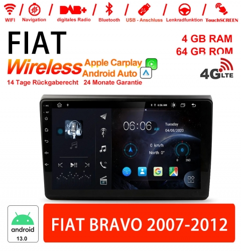9 pouces Android 13.0 autoradio / multimédia 4 Go de RAM 64 Go de ROM pour Fiat Bravo 2007-2012 avec DSP intégré Carplay Android Auto