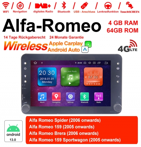 7 Zoll Android 13.0 4G LTE Autoradio/Multimedia 4GB RAM 64GB ROM Für  Alfa Romeo Spider 159 Brera 159 Sportwagon Built-in Carplay / Android Auto